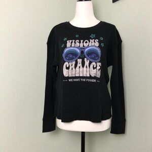 🧡 XS 🧡 NWT Anthro Graphic Top Visions Of Change Thermal Long Sleeve​